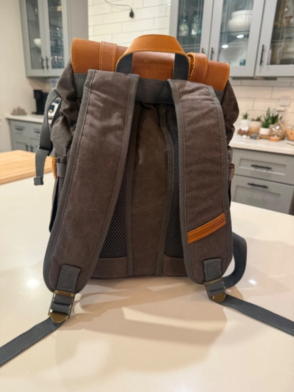 Endurax Waxed Canvas Camera Backpack Leather Trim Vintage Rucksack Black Brown